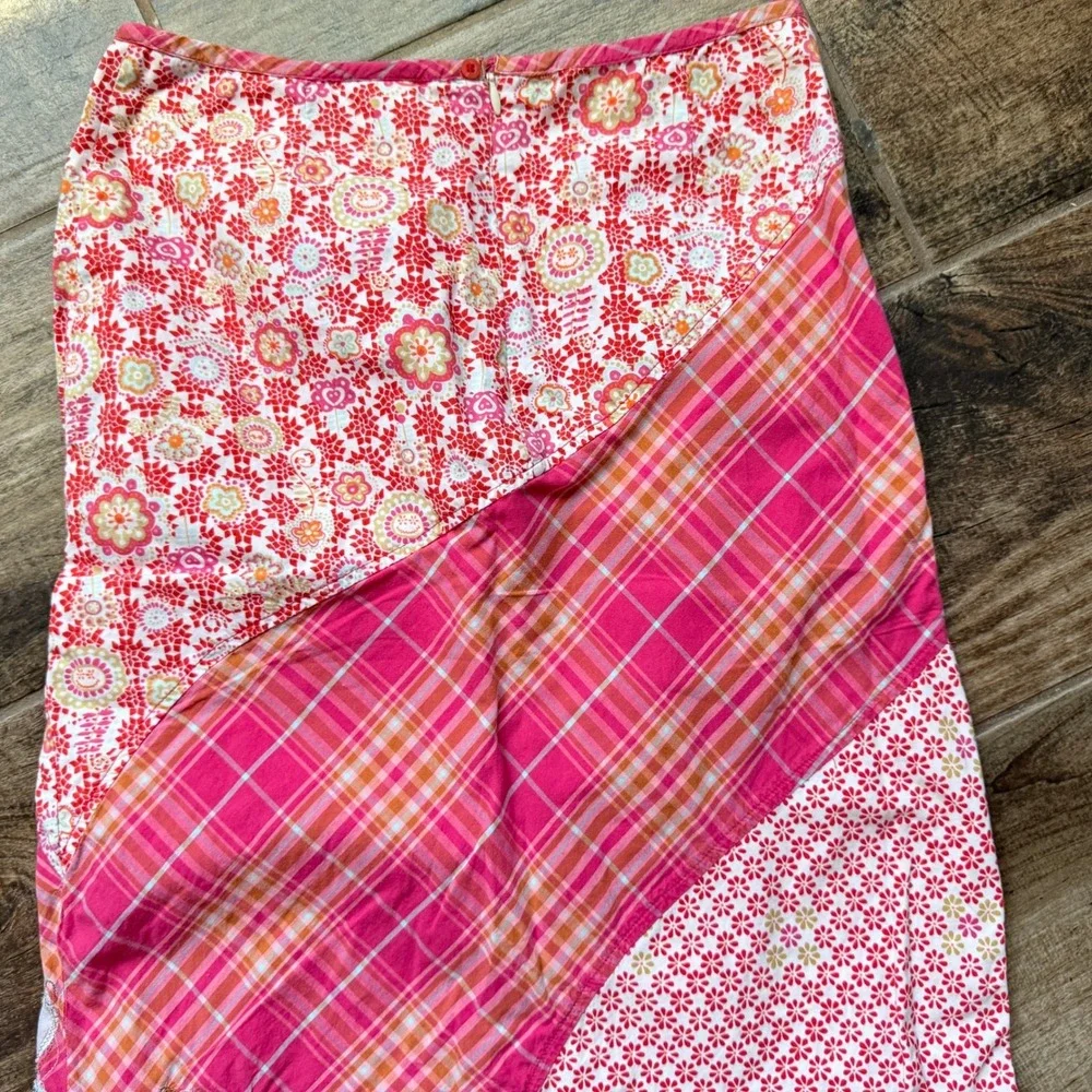 Oilily Women's Vintage Patchwork Floral Applique Plaid Ruffle Maxi Skirt,Pink,34 - Picture 6 of 15